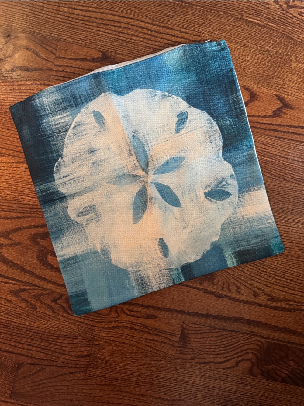 Sand Dollar Print Pillow Cover on Teal-Blue Background 18x18